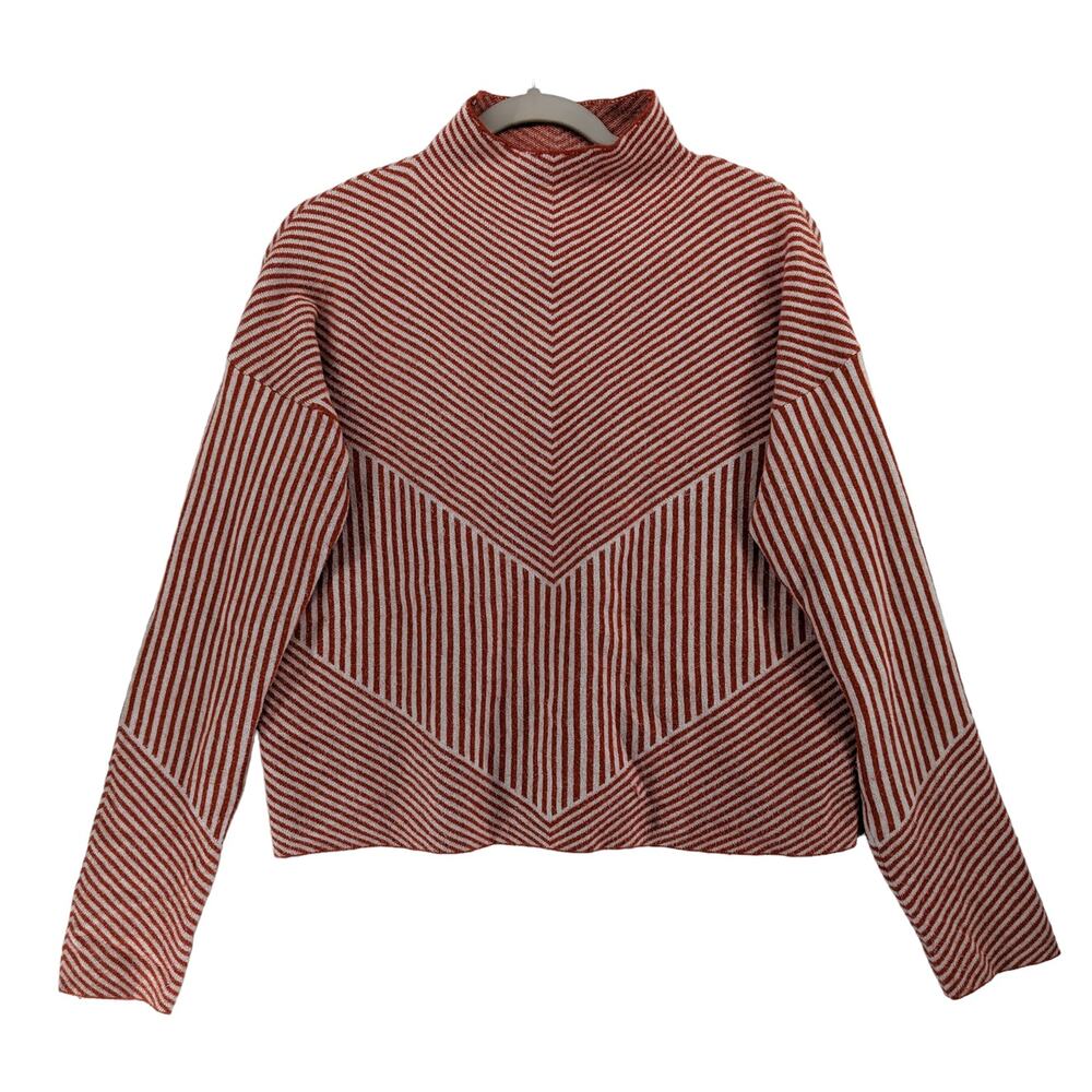 Cynthia Rowley Striped Sweater Medium Orange White Classy Mock Neck‎ Oversize